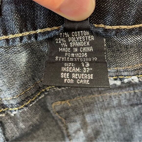 PARIS BLUES Size 13 Juniors - Distressed Bootcut Blue Jeans - embroidered pocket - Picture 8 of 16